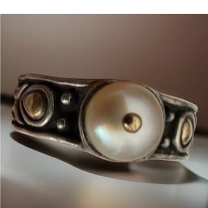 John Hardy Sterling Silver 18k Pearl Ring size 6